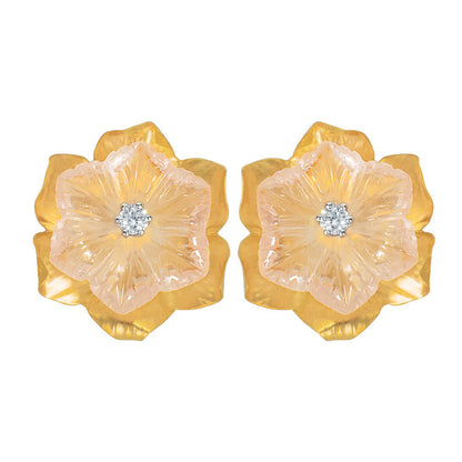 La marque-M Rose Gold Rose Quartz Stud Diamond Earrings