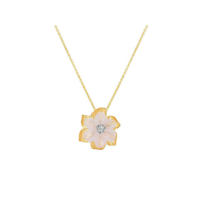 La marque-M Rose Gold Rose Quartz Diamond Necklace