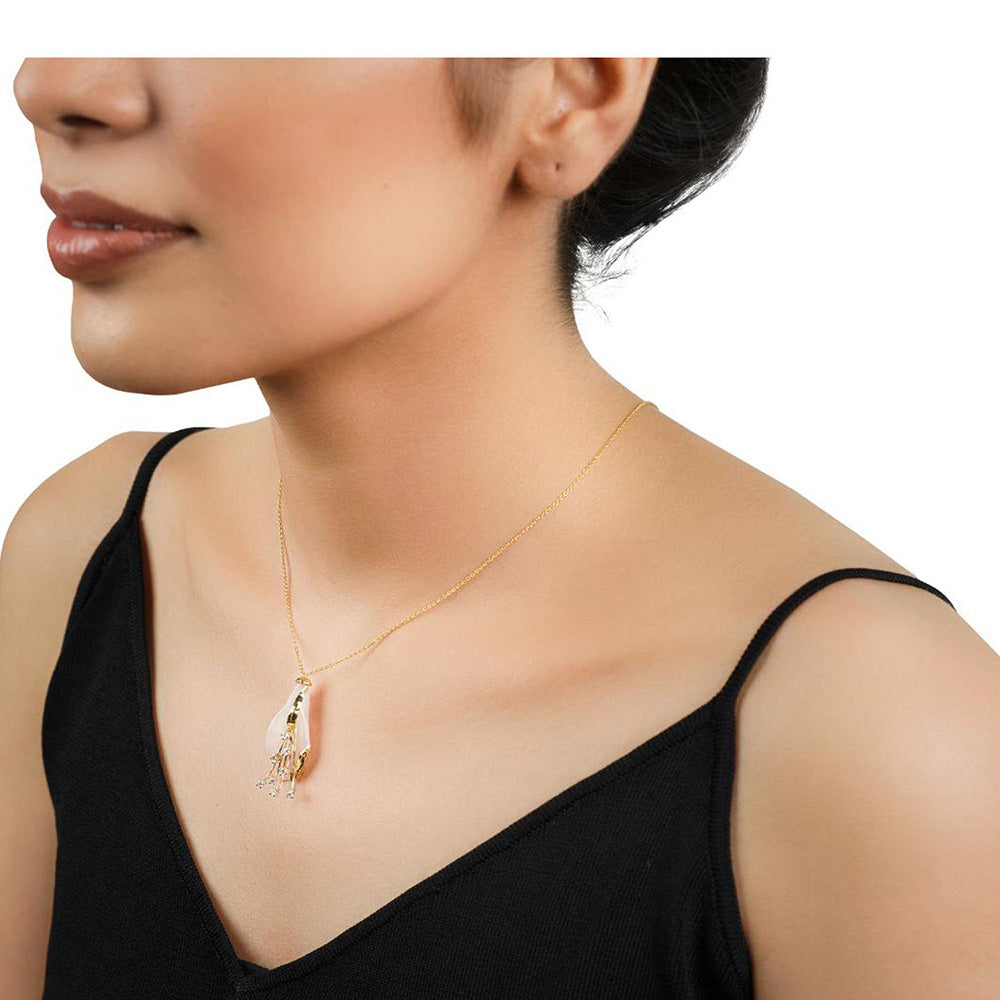 La marque-M White Rose Quartz Gold Foil Diamond Necklace