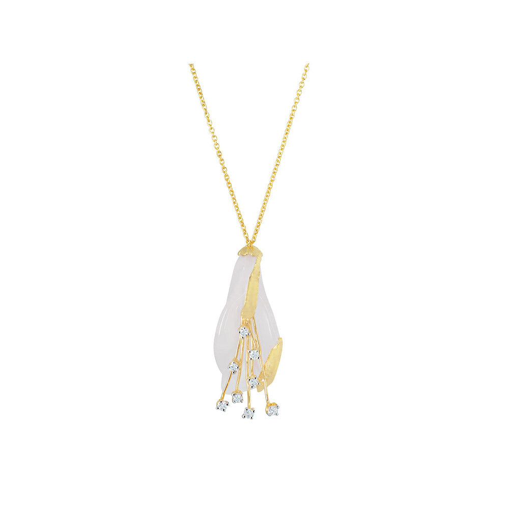 La marque-M White Rose Quartz Gold Foil Diamond Necklace