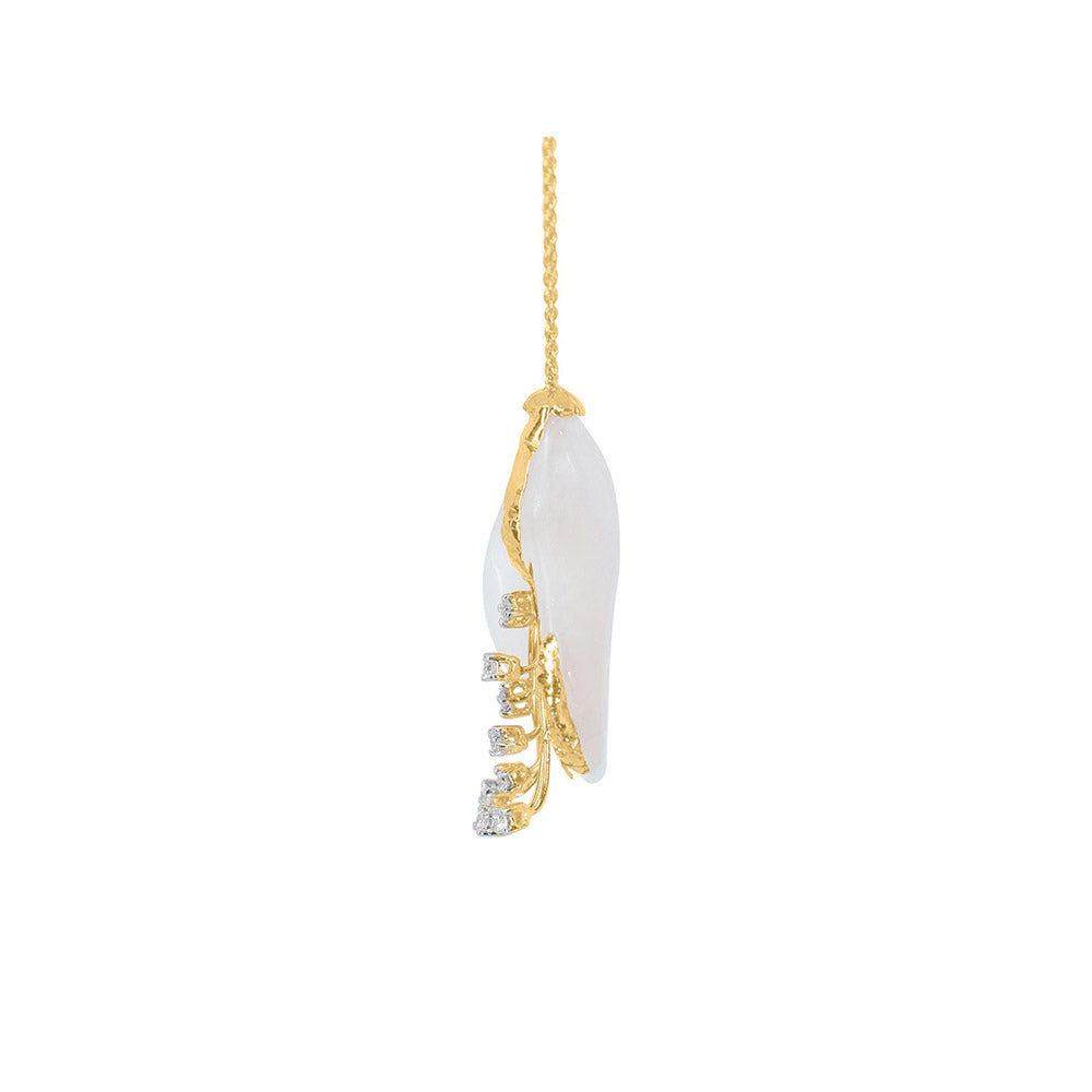 La marque-M White Rose Quartz Gold Foil Diamond Necklace
