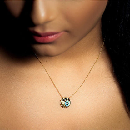 La marque-M White Hammered Evil Eye Necklace