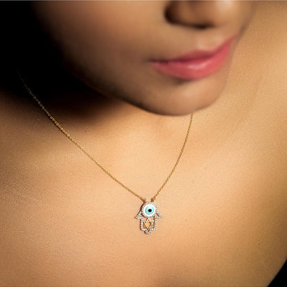 La marque-M Blue Hamsa and Evil Eye Necklace