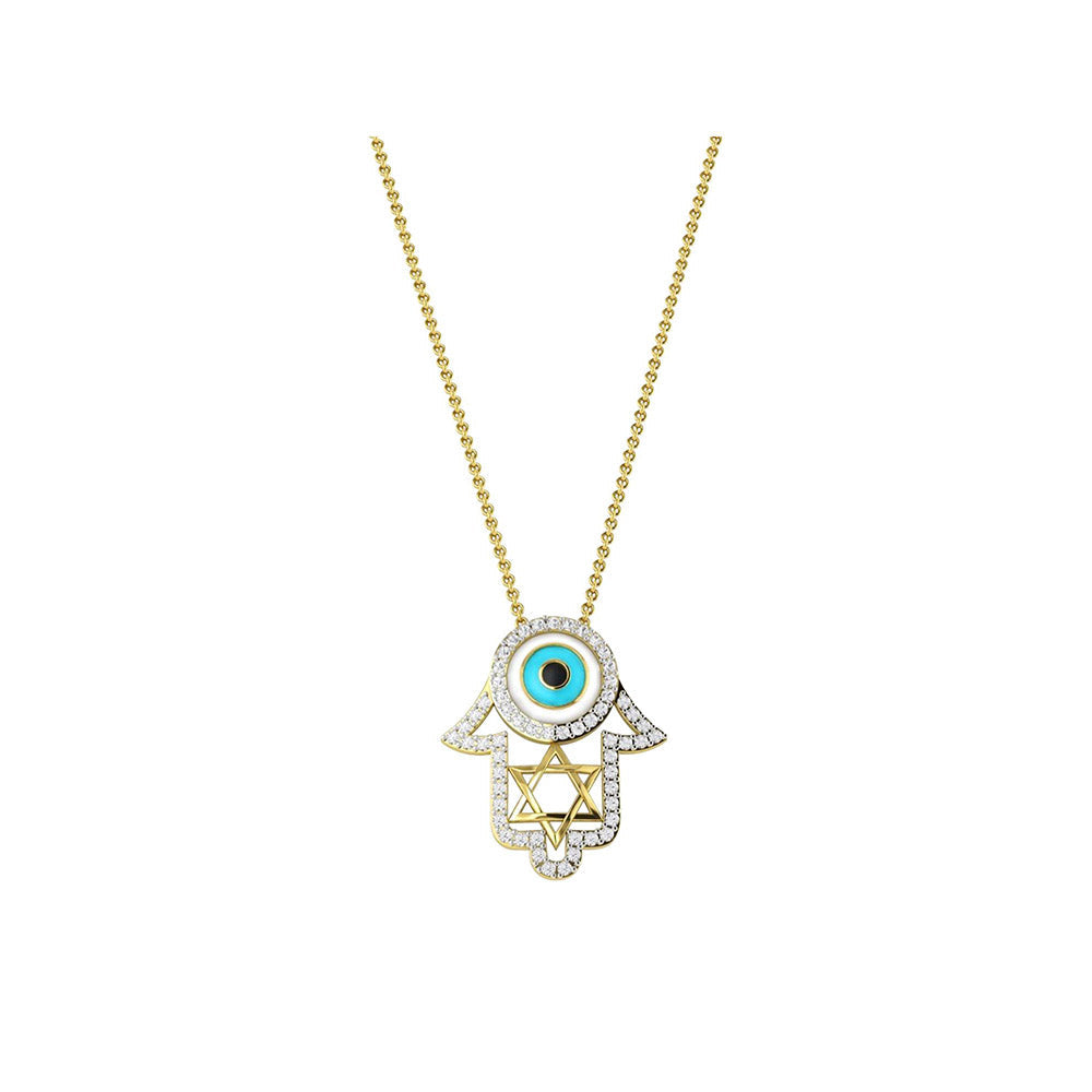 La marque-M Blue Hamsa and Evil Eye Necklace