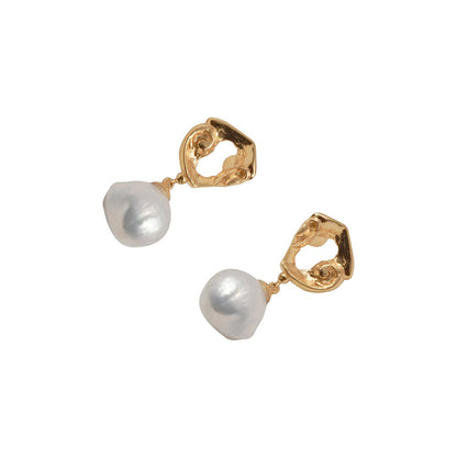 La marque-M White Crushed Gold Pearl Earrings