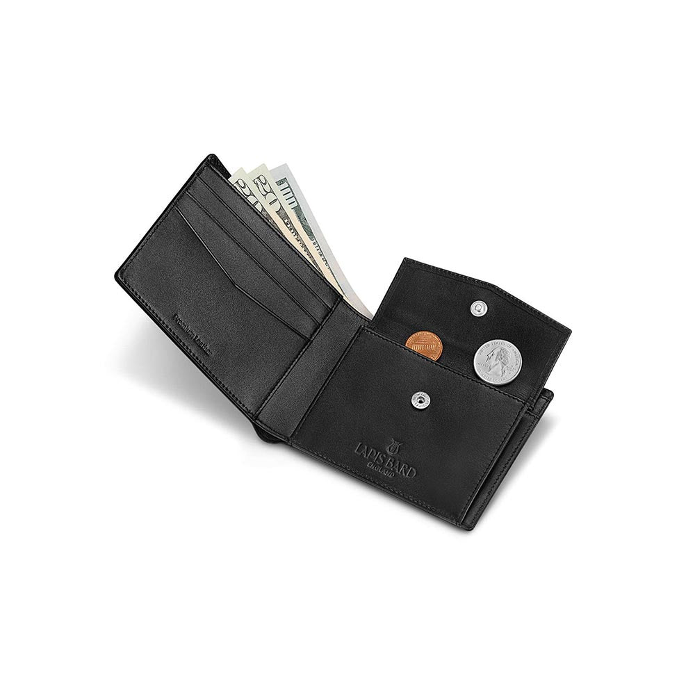 Lapis Bard Gift Set Contemporary Ballpoint Pen With Mayfair Coin Pocket Wallet Black and Chrome