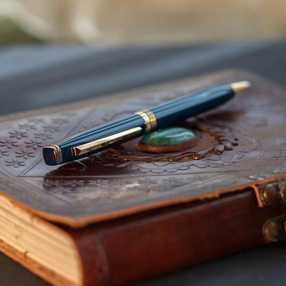 Lapis Bard Gift Set Contemporary Gold Trims Ballpoint Pen With Ducorium Wallet Blue With Gold Trim