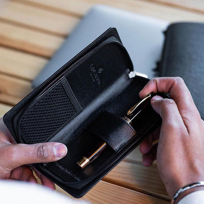 Lapis Bard Belgravia Leather Pen Pouch For 2 Pen - Black