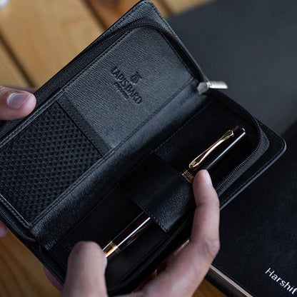 Lapis Bard Belgravia Leather Pen Pouch For 2 Pen - Black
