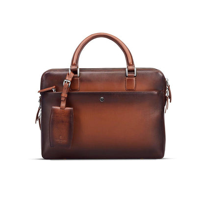 Lapis Bard Ducorium Leather Chester Slim 14-inch Chrome Trims Laptop Bag with Detachable Belt