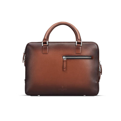 Lapis Bard Ducorium Leather Chester Slim 14-inch Chrome Trims Laptop Bag with Detachable Belt