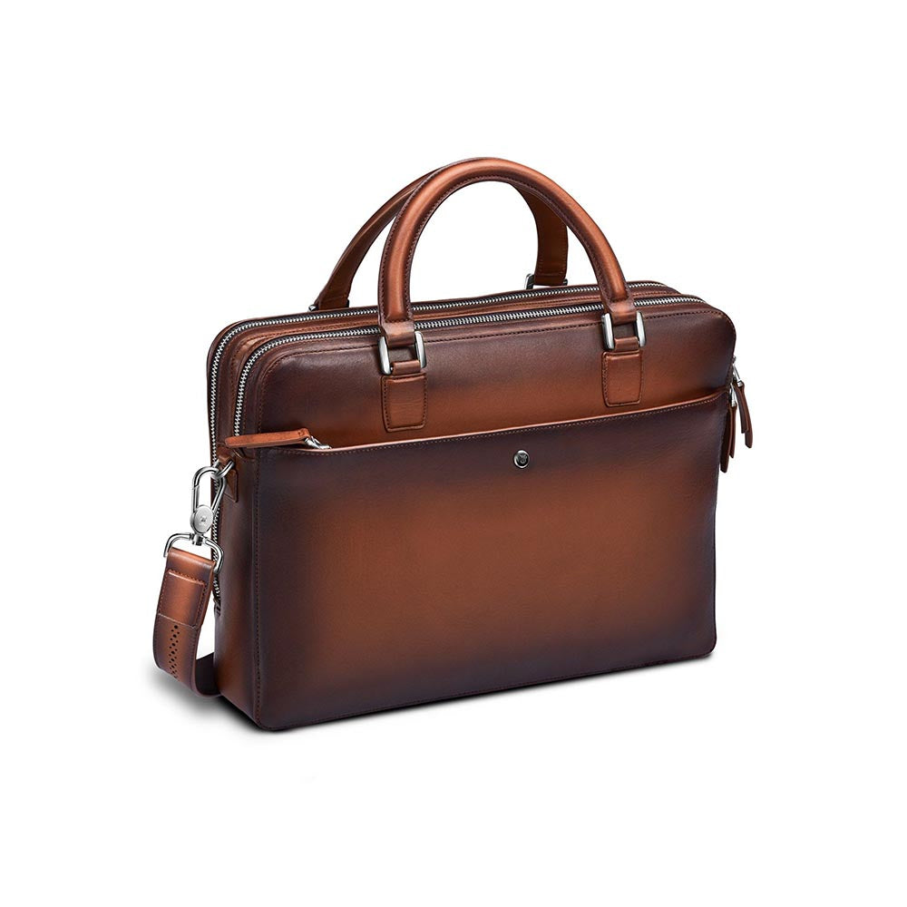 Lapis Bard Ducorium Leather Chester Slim 14-inch Chrome Trims Laptop Bag with Detachable Belt