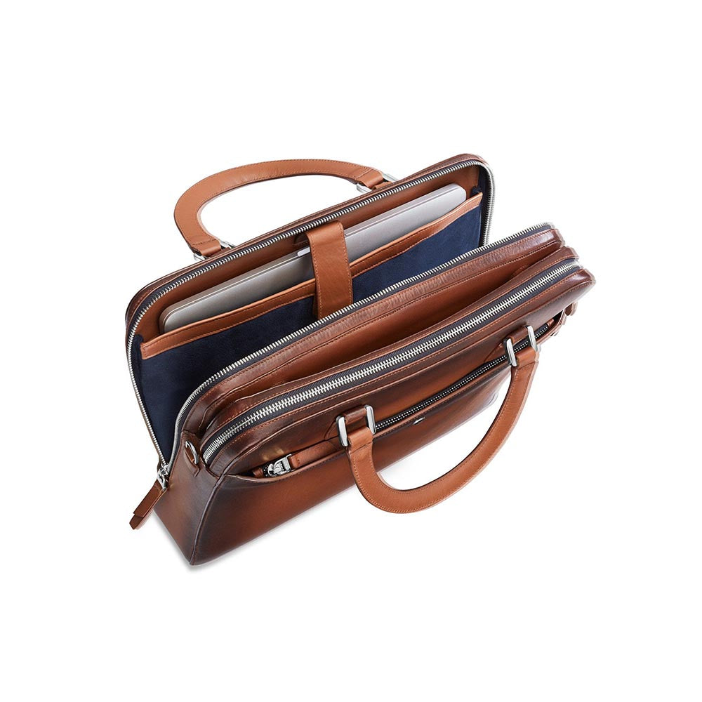 Lapis Bard Ducorium Leather Chester Slim 14-inch Chrome Trims Laptop Bag with Detachable Belt