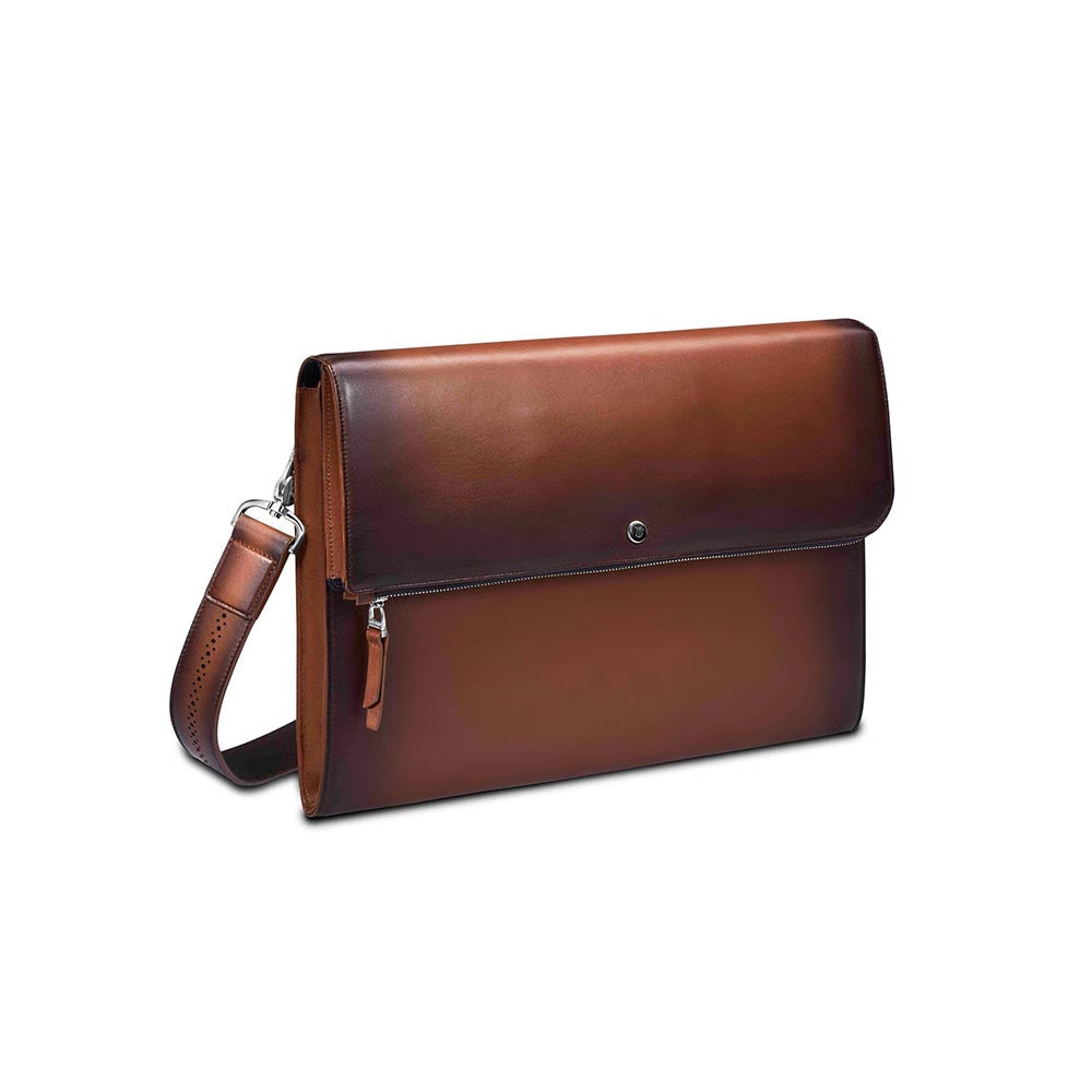 Lapis Bard Ducorium Leather Bexley 13-inch Chrome Trims Laptop Sleeve with Detachable Belt