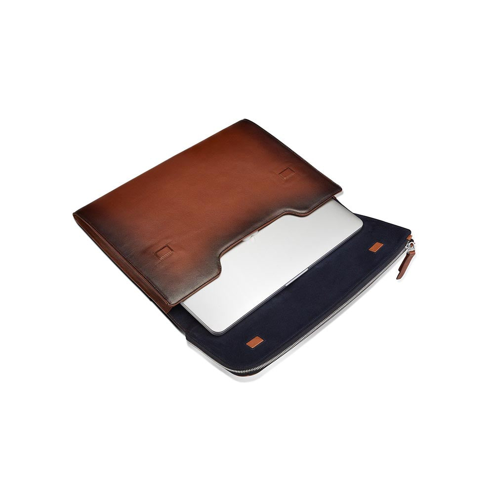 Lapis Bard Ducorium Leather Bexley 13-inch Chrome Trims Laptop Sleeve with Detachable Belt