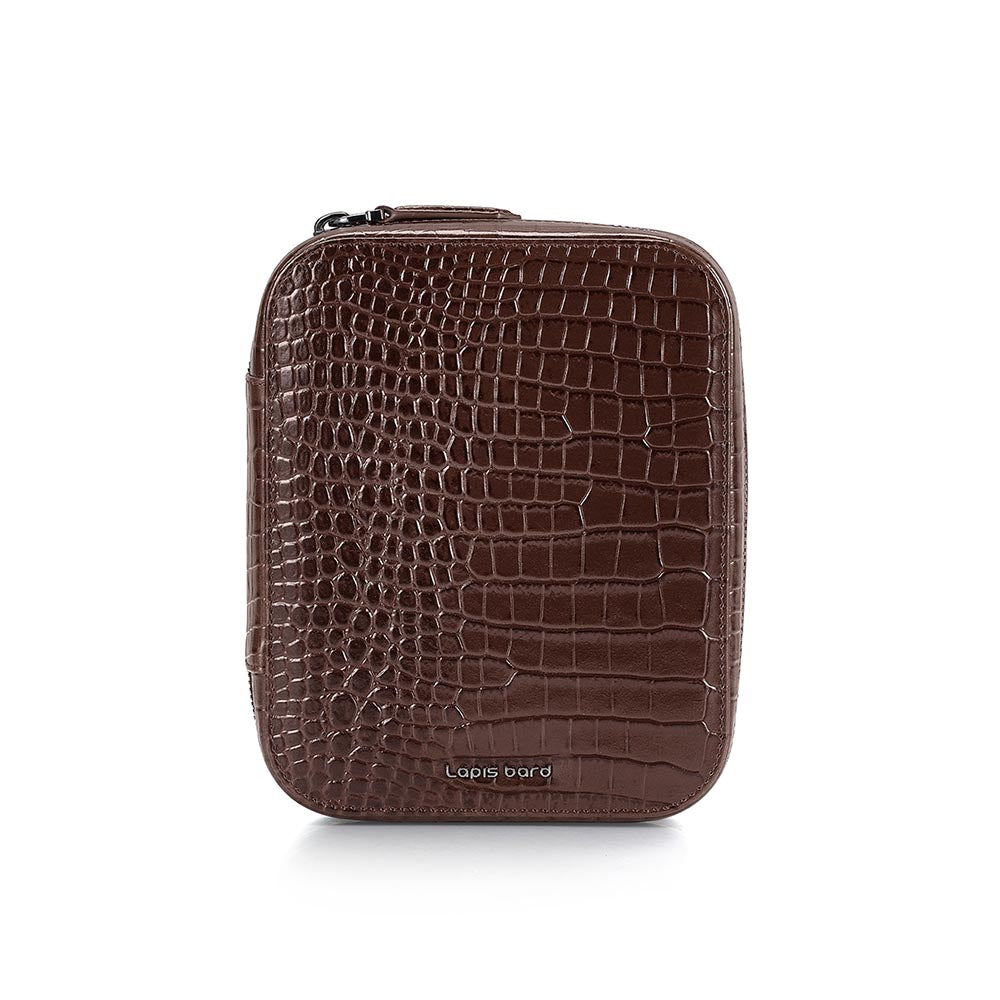 Lapis Bard Mandeville Croc-Textured Watchcase (4 Slots) - Dark Brown