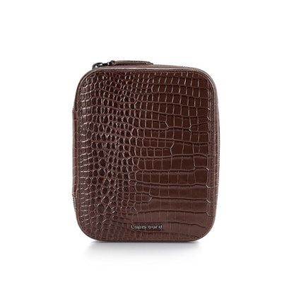 Lapis Bard Mandeville Croc-Textured Watchcase (4 Slots) - Dark Brown