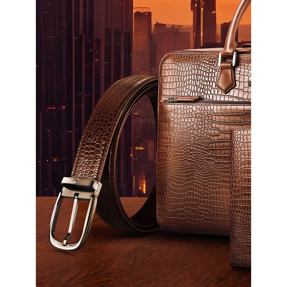 Lapis Bard Mandeville Croc-Textured 35 MM Buckle Belt - Dark Brown