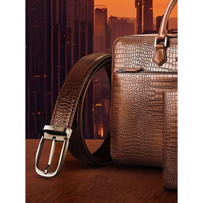 Lapis Bard Mandeville Croc-Textured 35 MM Buckle Belt - Dark Brown
