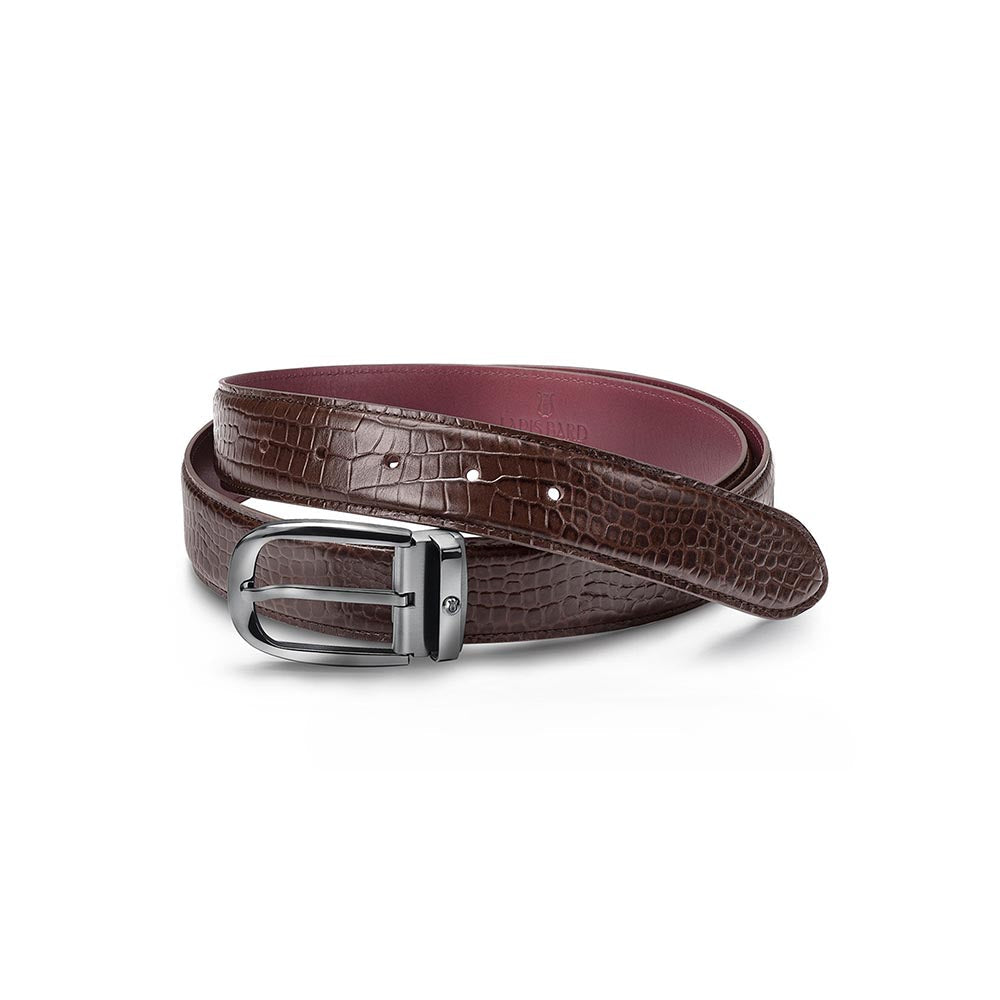 Lapis Bard Mandeville Croc-Textured 35 MM Buckle Belt - Dark Brown