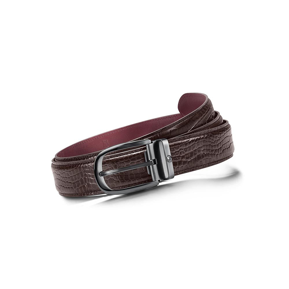 Lapis Bard Mandeville Croc-Textured 35 MM Buckle Belt - Dark Brown