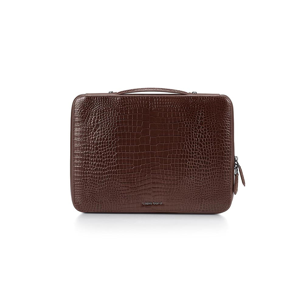 Lapis Bard Dark Brown Mandeville 13-Inch Croc-Textured Laptop Bag