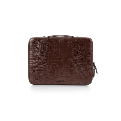 Lapis Bard Dark Brown Mandeville 13-Inch Croc-Textured Laptop Bag