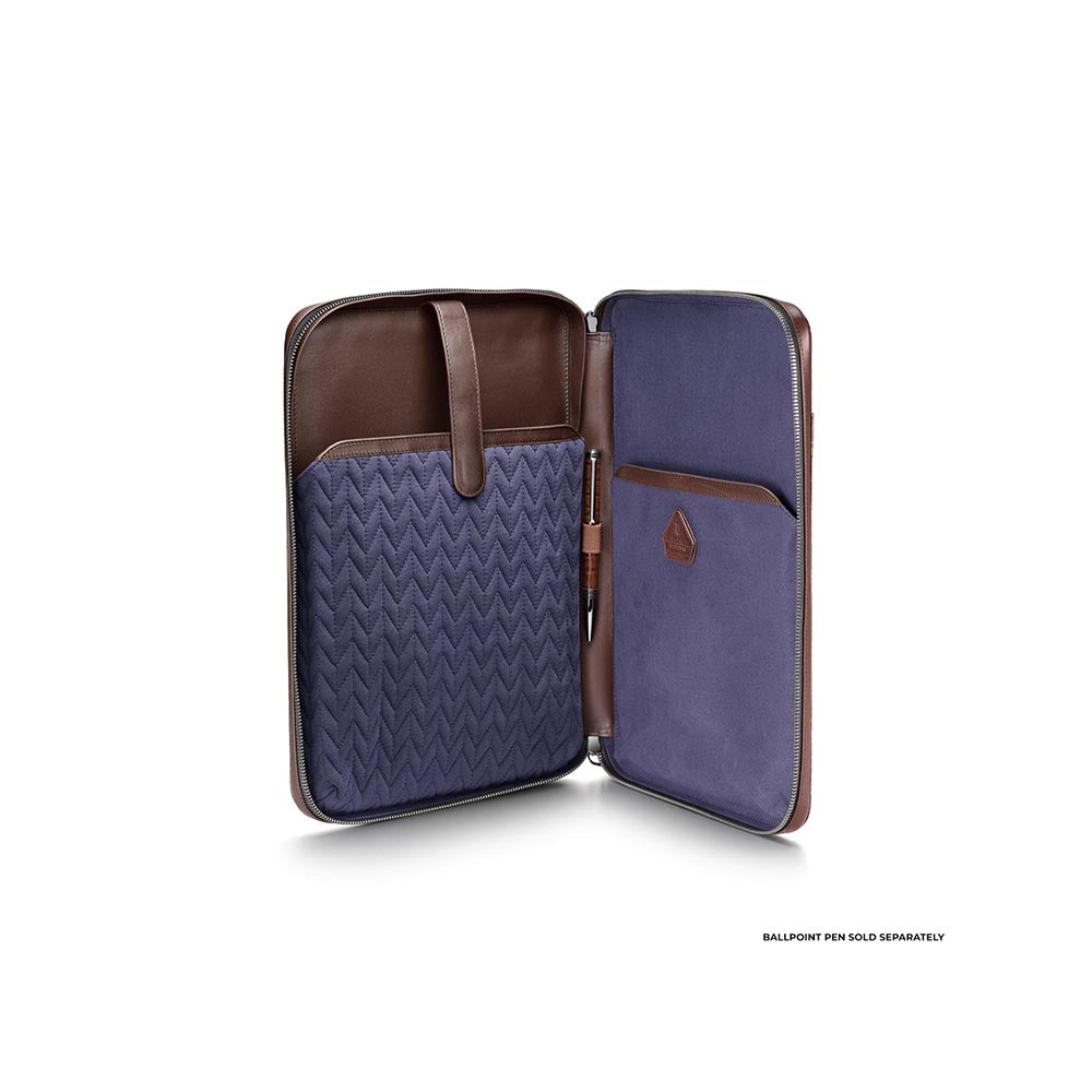 Lapis Bard Dark Brown Mandeville 13-Inch Croc-Textured Laptop Bag