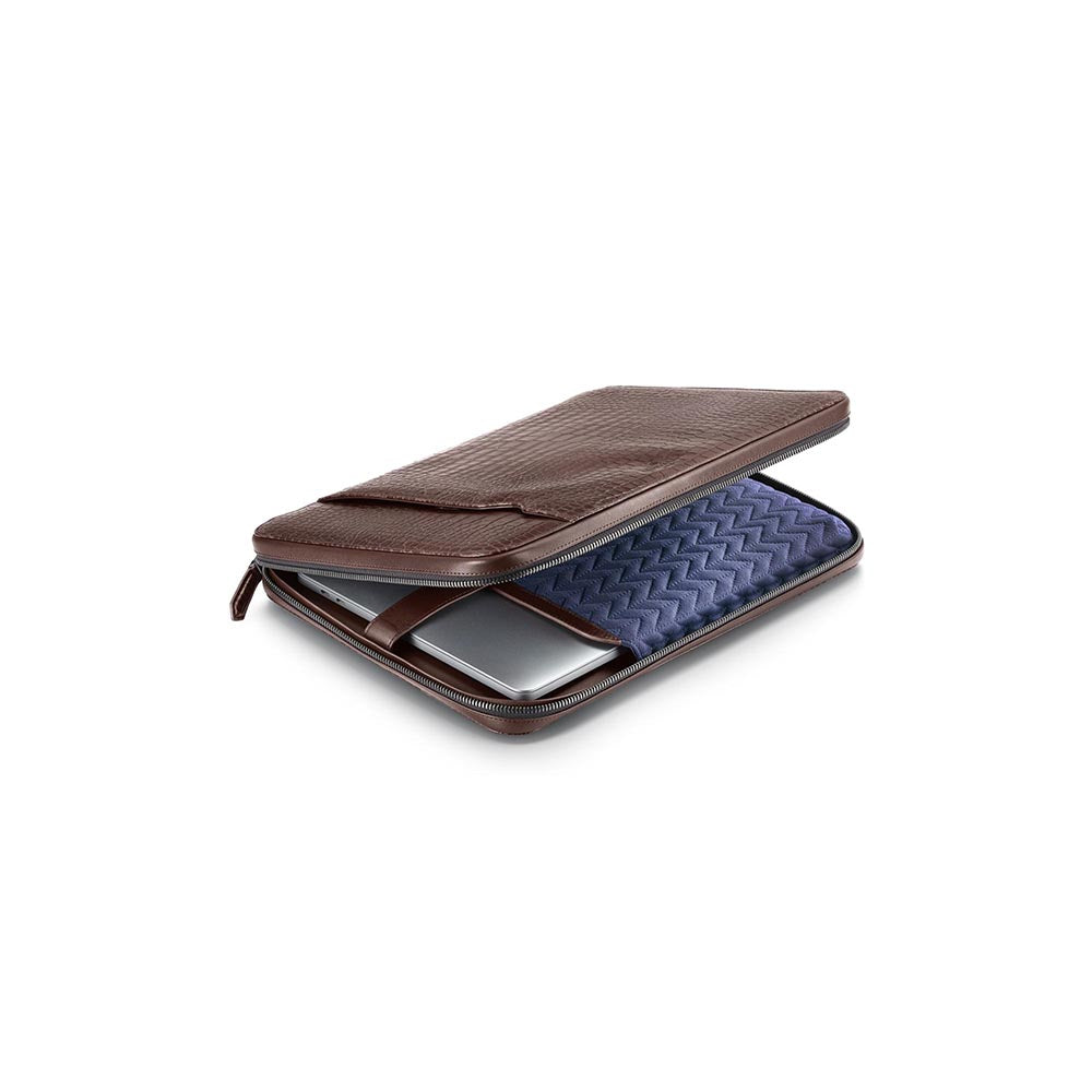 Lapis Bard Dark Brown Mandeville 13-Inch Croc-Textured Laptop Bag