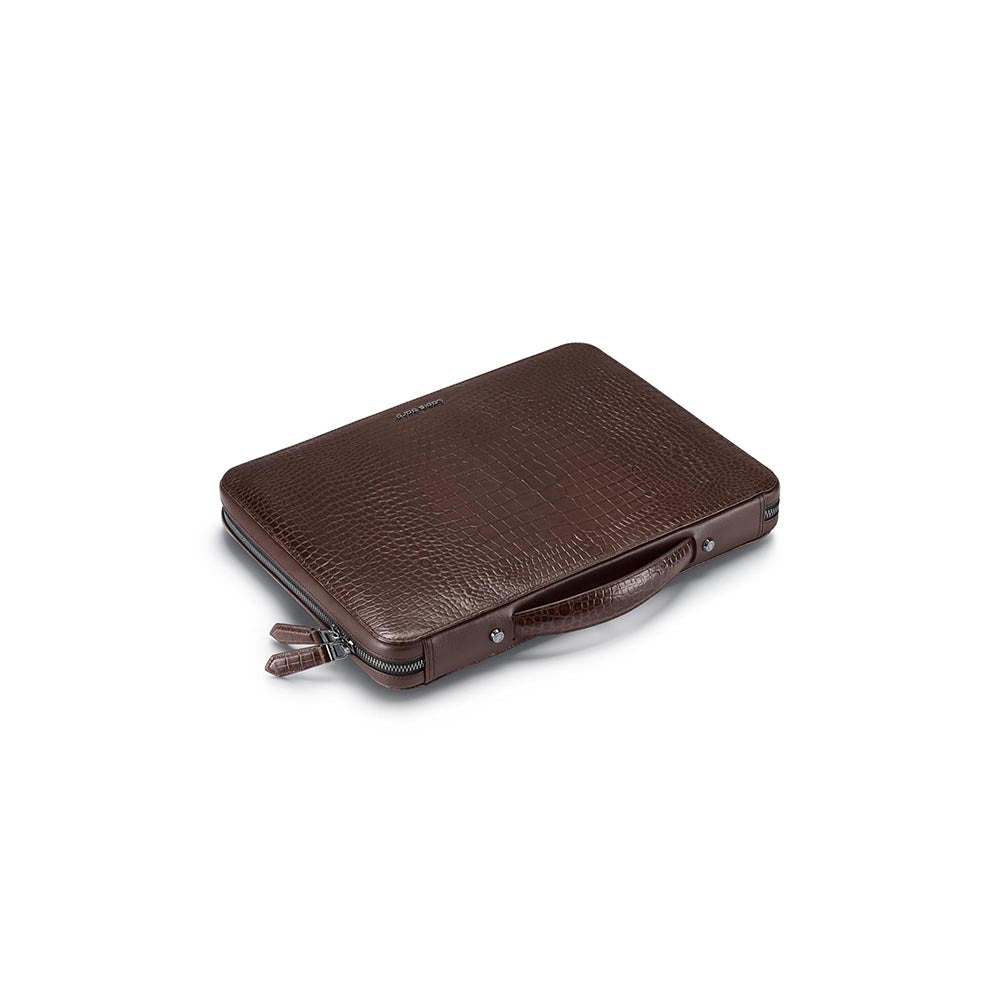 Lapis Bard Dark Brown Mandeville 13-Inch Croc-Textured Laptop Bag