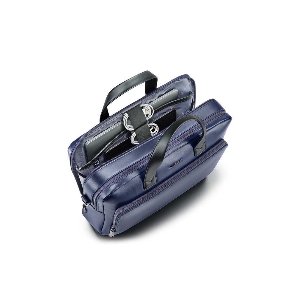 Lapis Bard Crossover Desert Bloom Cactus Leather Briefcase Bag - Navy Blue