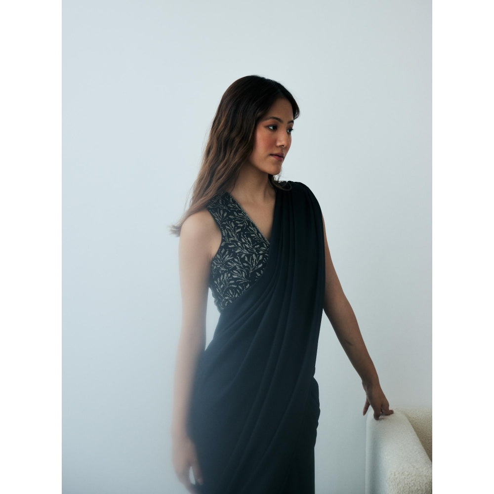 Lavanya Ahuja Midnight Knot Pre-Draped Saree with Stitched Blouse