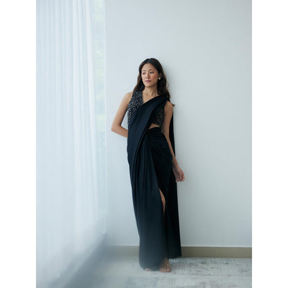 Lavanya Ahuja Midnight Knot Pre-Draped Saree with Stitched Blouse