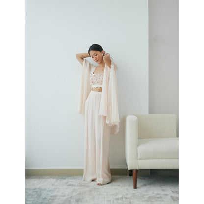 Lavanya Ahuja Blush Cloudland Crop Top with Pant and Cape (Set of 3)