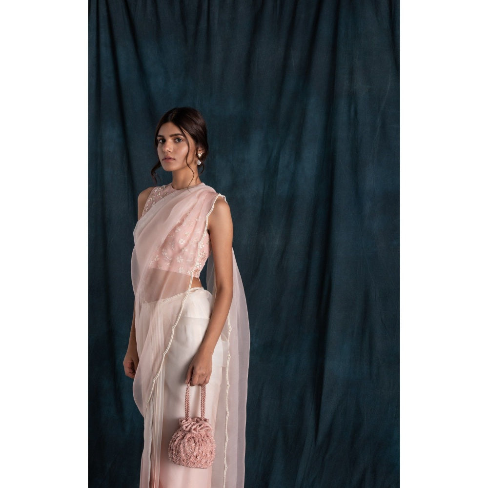 Lavanya Ahuja Ivory Ombre Pre-Draped Saree & Petticoat with Stitched Blouse (Set of 3)