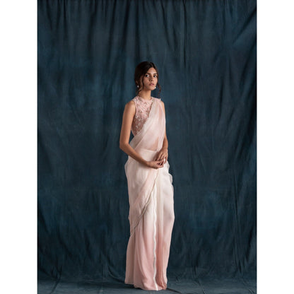 Lavanya Ahuja Ivory Ombre Pre-Draped Saree & Petticoat with Stitched Blouse (Set of 3)