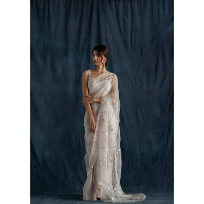 Lavanya Ahuja Soft Georgette Pre-Draped Saree & Petticoat with Stitched Blouse (Set of 3)