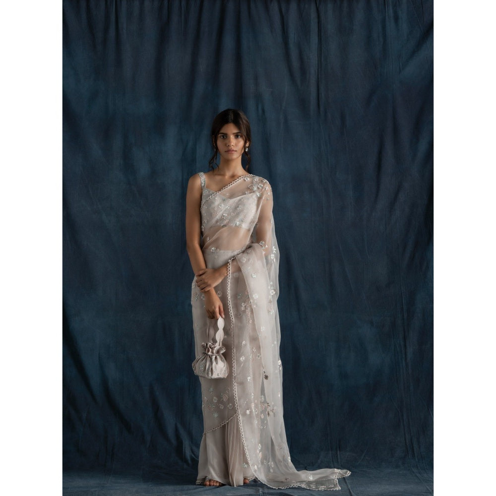 Lavanya Ahuja Soft Georgette Pre-Draped Saree & Petticoat with Stitched Blouse (Set of 3)