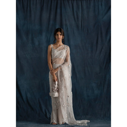 Lavanya Ahuja Soft Georgette Pre-Draped Saree & Petticoat with Stitched Blouse (Set of 3)