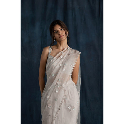 Lavanya Ahuja Soft Georgette Pre-Draped Saree & Petticoat with Stitched Blouse (Set of 3)