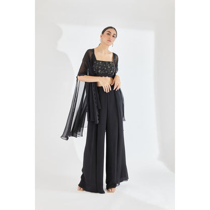 Lavanya Ahuja Midnight Cape with Top & Palazzo (Set of 3)