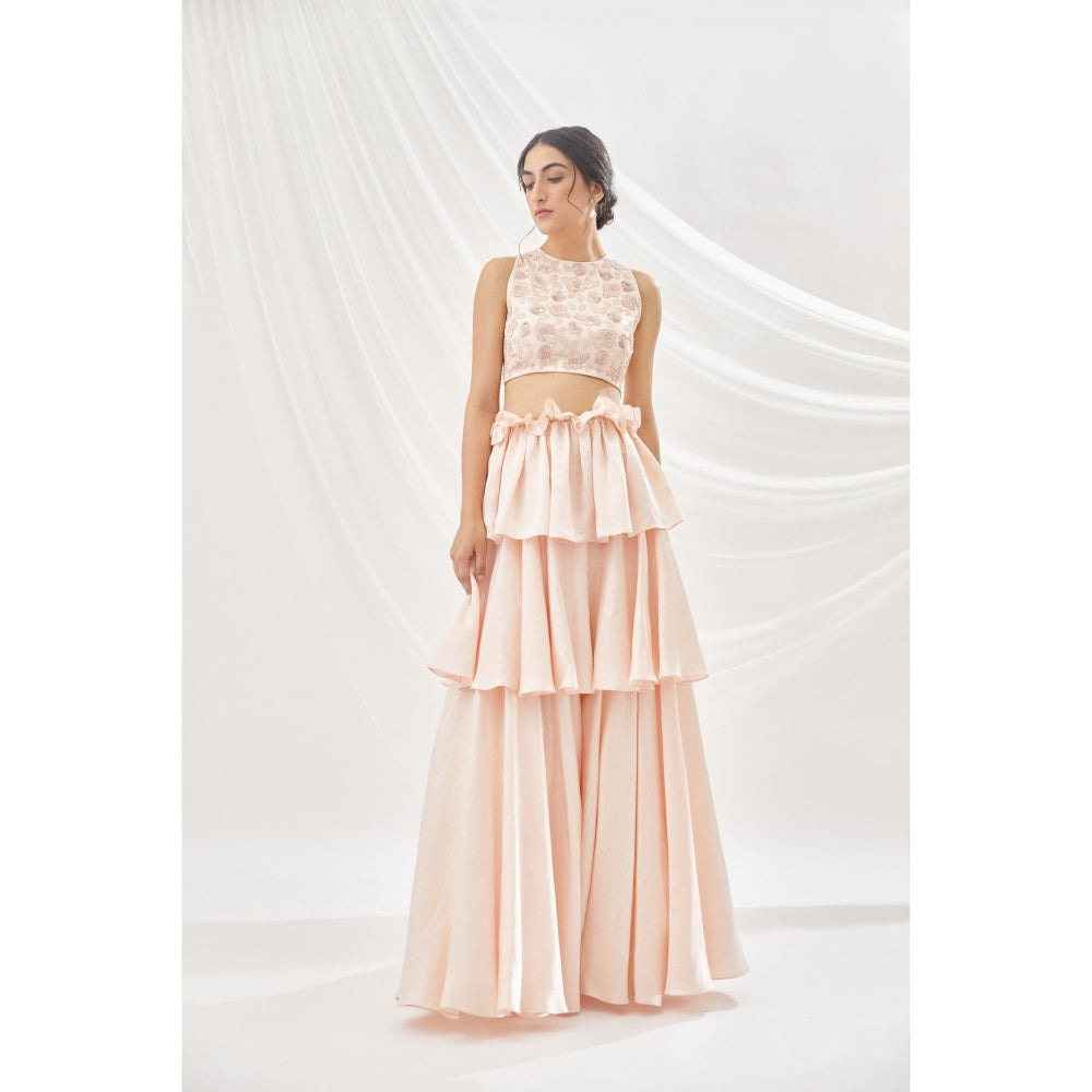 Lavanya Ahuja Blush Layered Lehenga & Blouse with Dupatta (Set of 3)