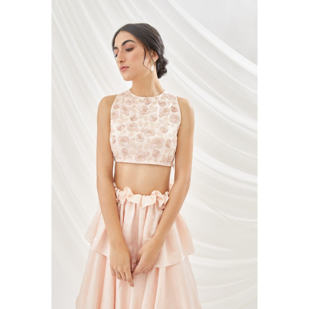 Lavanya Ahuja Blush Layered Lehenga & Blouse with Dupatta (Set of 3)