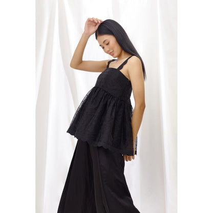 Lavanya Ahuja Midnight Scallop Detail Gathered Top