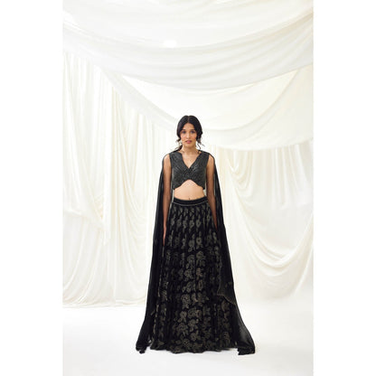 Lavanya Ahuja Black Embroidered Organza Lehenga with Blouse and Dupatta (Set of 3)