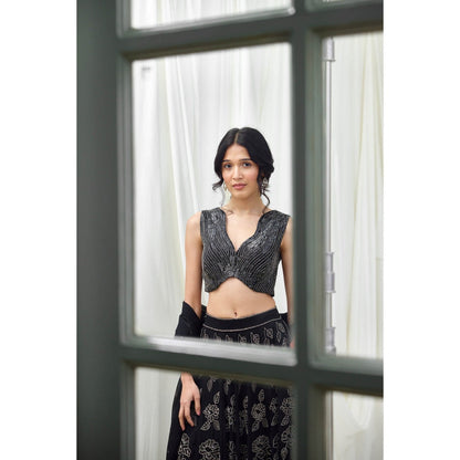Lavanya Ahuja Black Embroidered Organza Lehenga with Blouse and Dupatta (Set of 3)