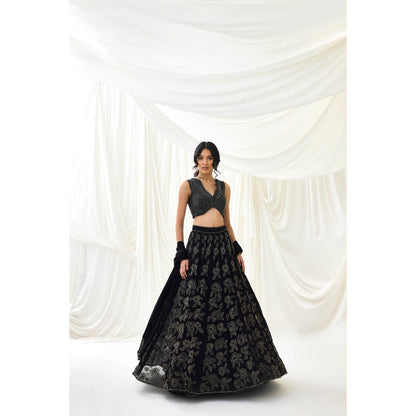 Lavanya Ahuja Black Embroidered Organza Lehenga with Blouse and Dupatta (Set of 3)