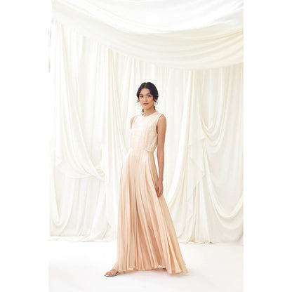 Lavanya Ahuja Pink Flared Jumpsuit with Beaded Bodice