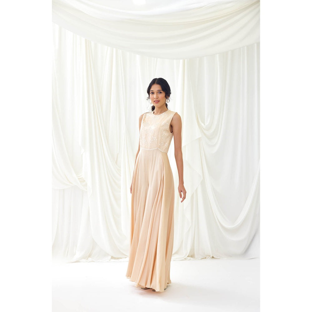 Lavanya Ahuja Pink Flared Jumpsuit with Beaded Bodice
