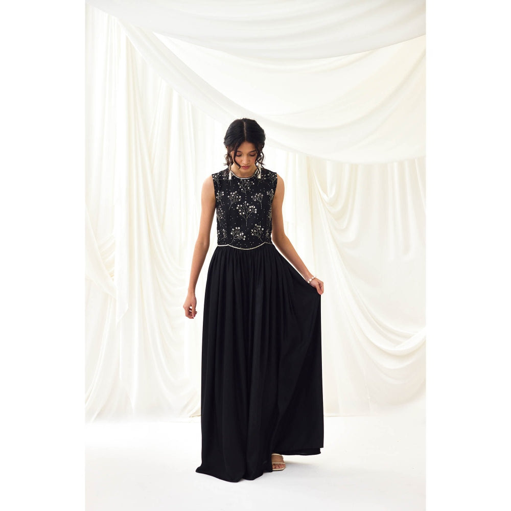 Lavanya Ahuja Black Flared Jumpsuit with Beaded Bodice